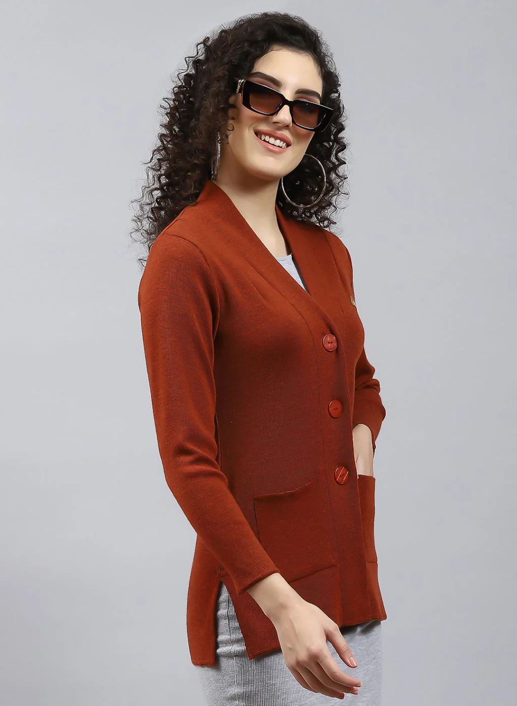 Women Orange Solid Pure wool Cardigan - Image 4