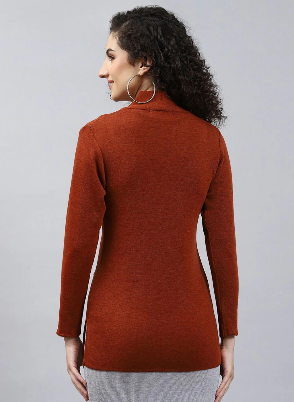 Women Orange Solid Pure wool Cardigan - Image 5