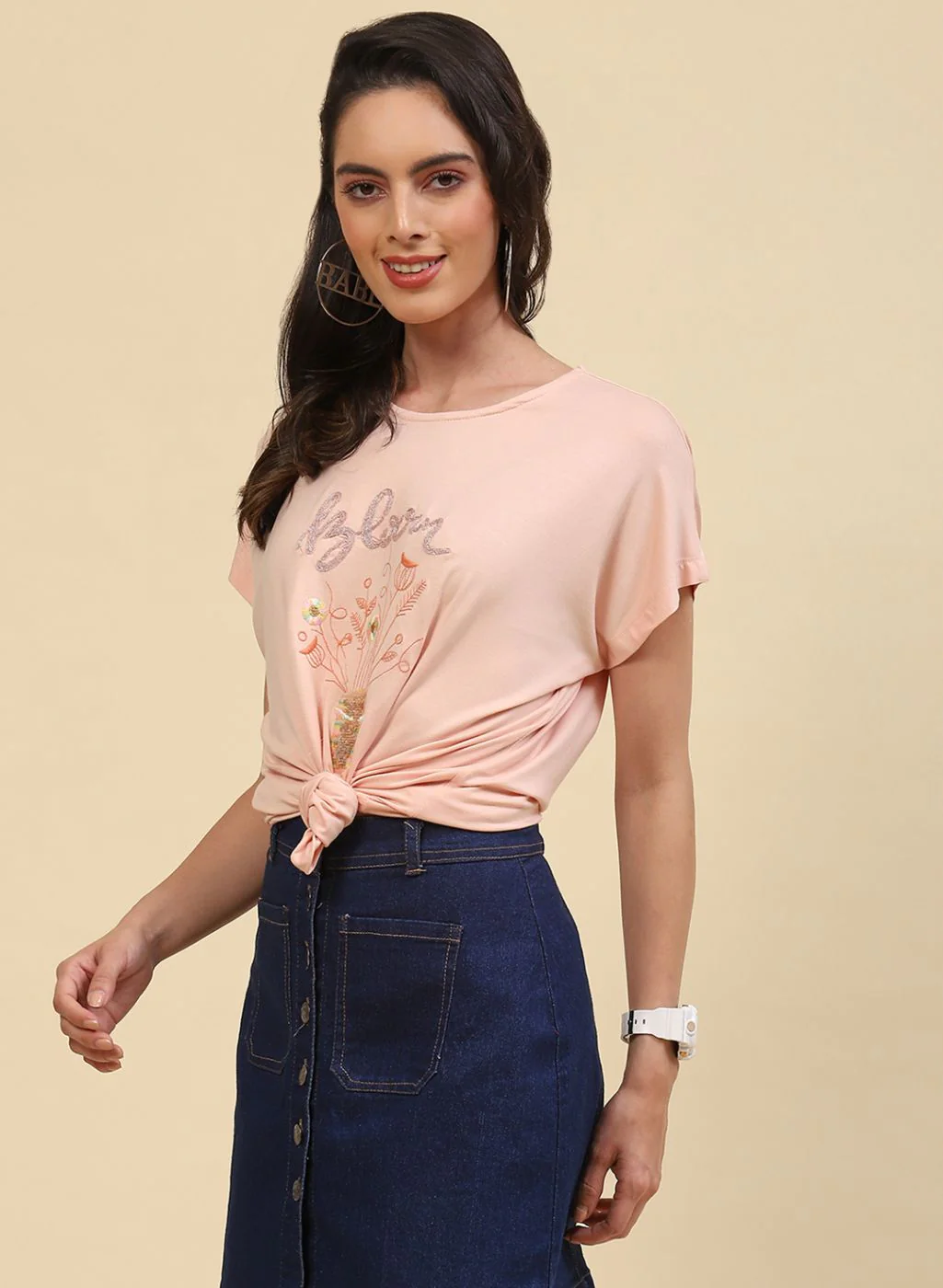 Women Peach Embroidered Top - Image 3