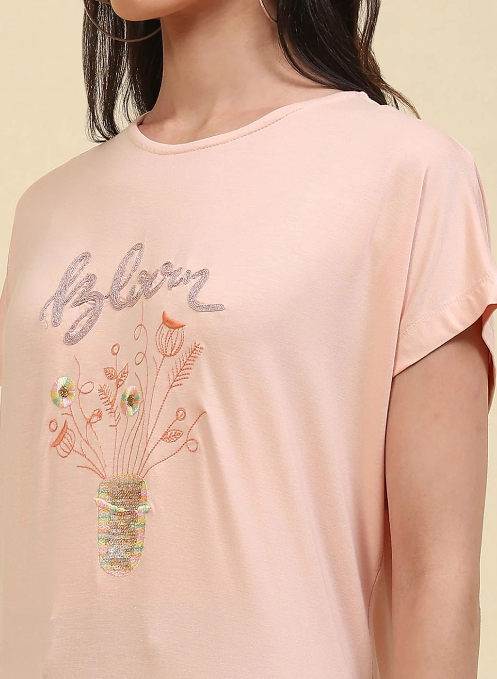 Women Peach Embroidered Top - Image 6