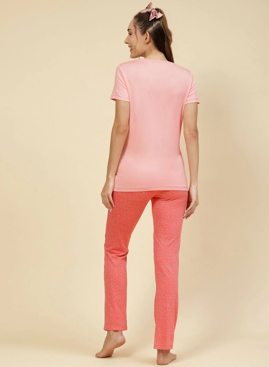 Women Peach Printed Lower Set - Image 4