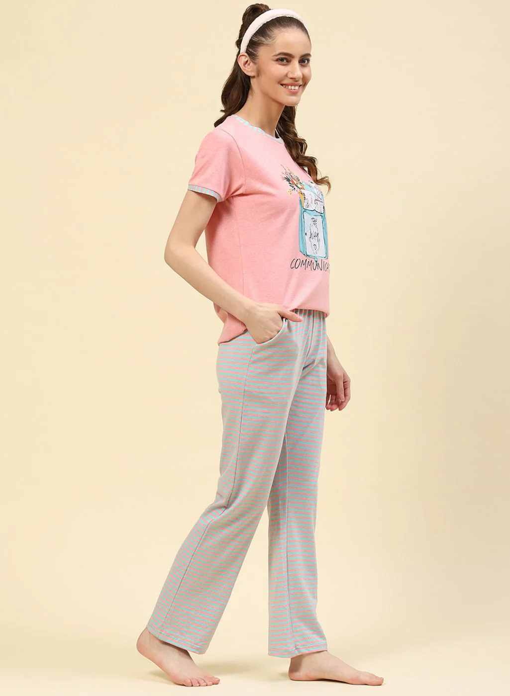 Women Peach Printed Lower Set - Image 3