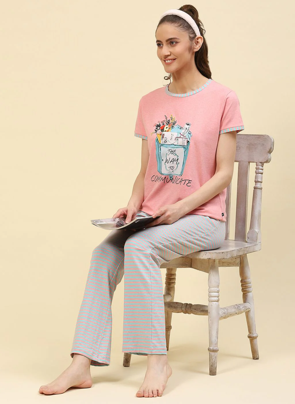Women Peach Printed Lower Set - Image 5