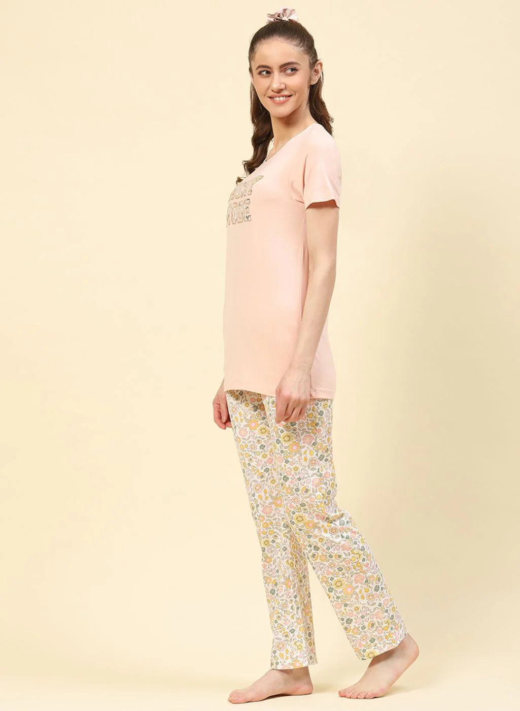Women Peach Printed Lower Set - Image 2