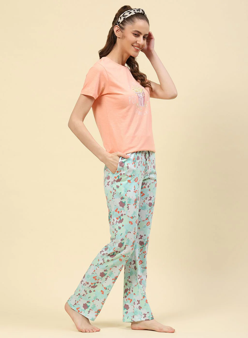Women Peach Printed Lower Set - Image 3