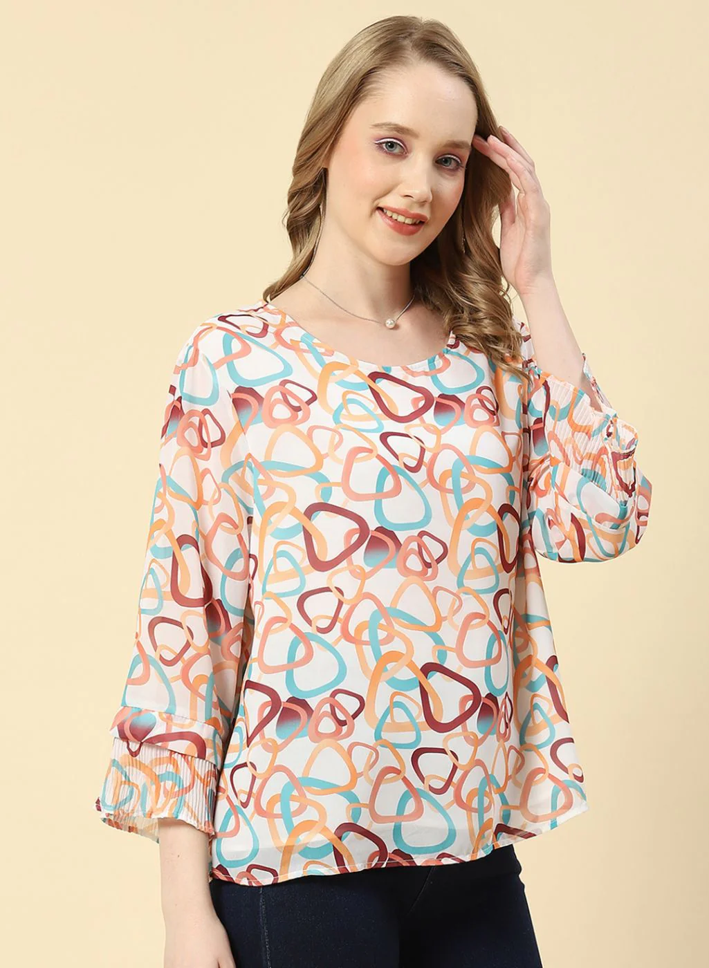 Women Peach Printed Top - Image 3