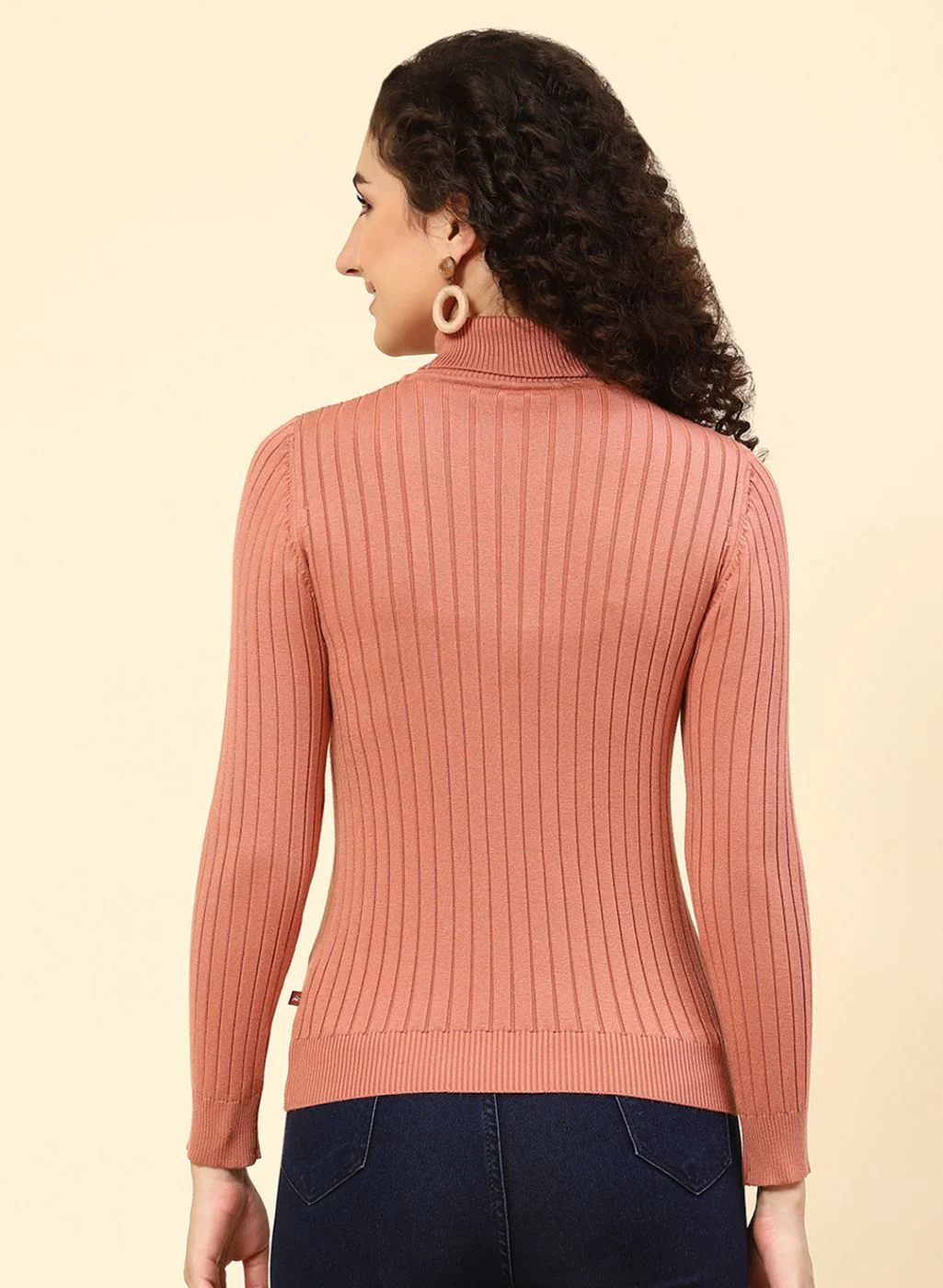 Women Peach Self Design Wool blend Top - Image 5