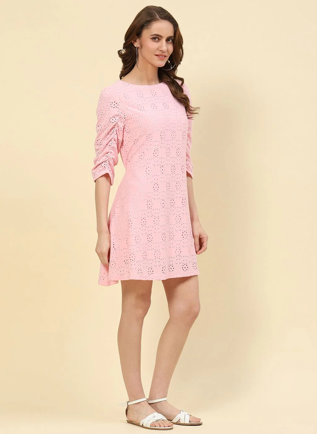 Women Pink Jaquard Dress - Image 3
