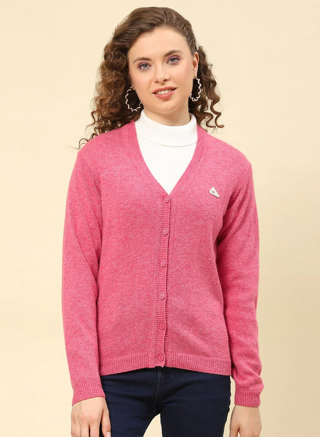 Women Pink Solid Lamb wool Cardigan - Image 2