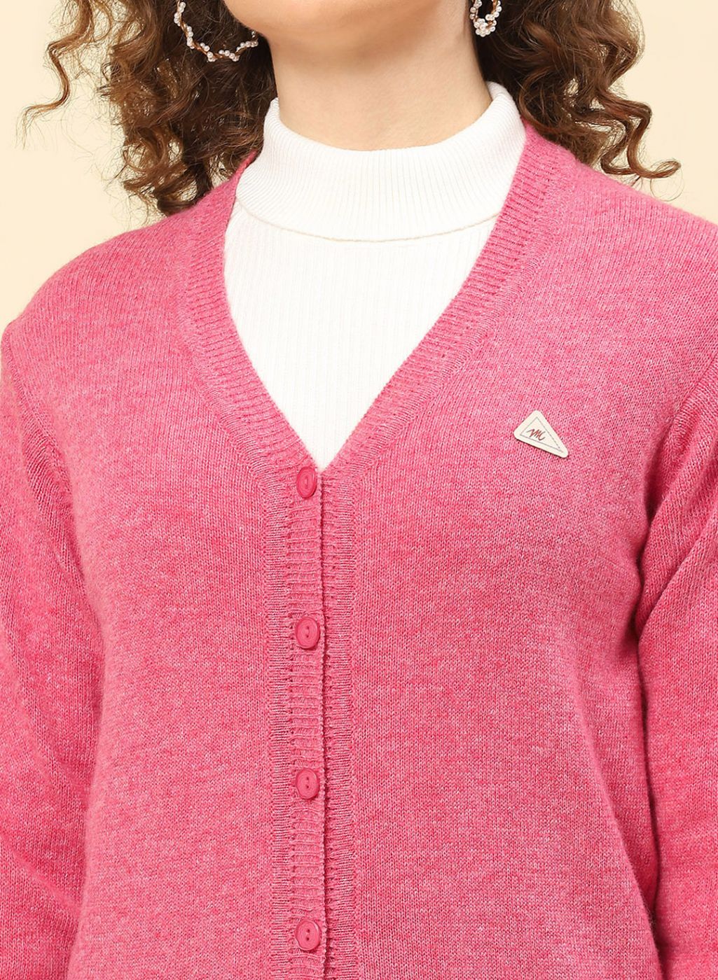 Women Pink Solid Lamb wool Cardigan - Image 6