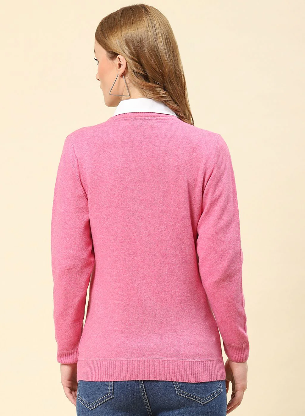 Women Pink Solid Lamb wool Cardigan - Image 5