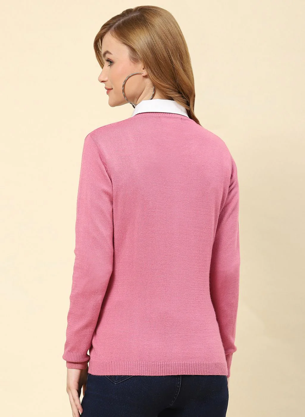 Women Pink Solid Modal Nylone Cardigan - Image 5