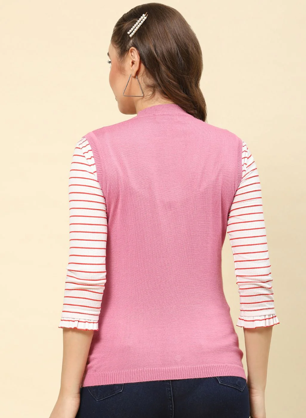 Women Pink Solid Modal Nylone Cardigan - Image 5