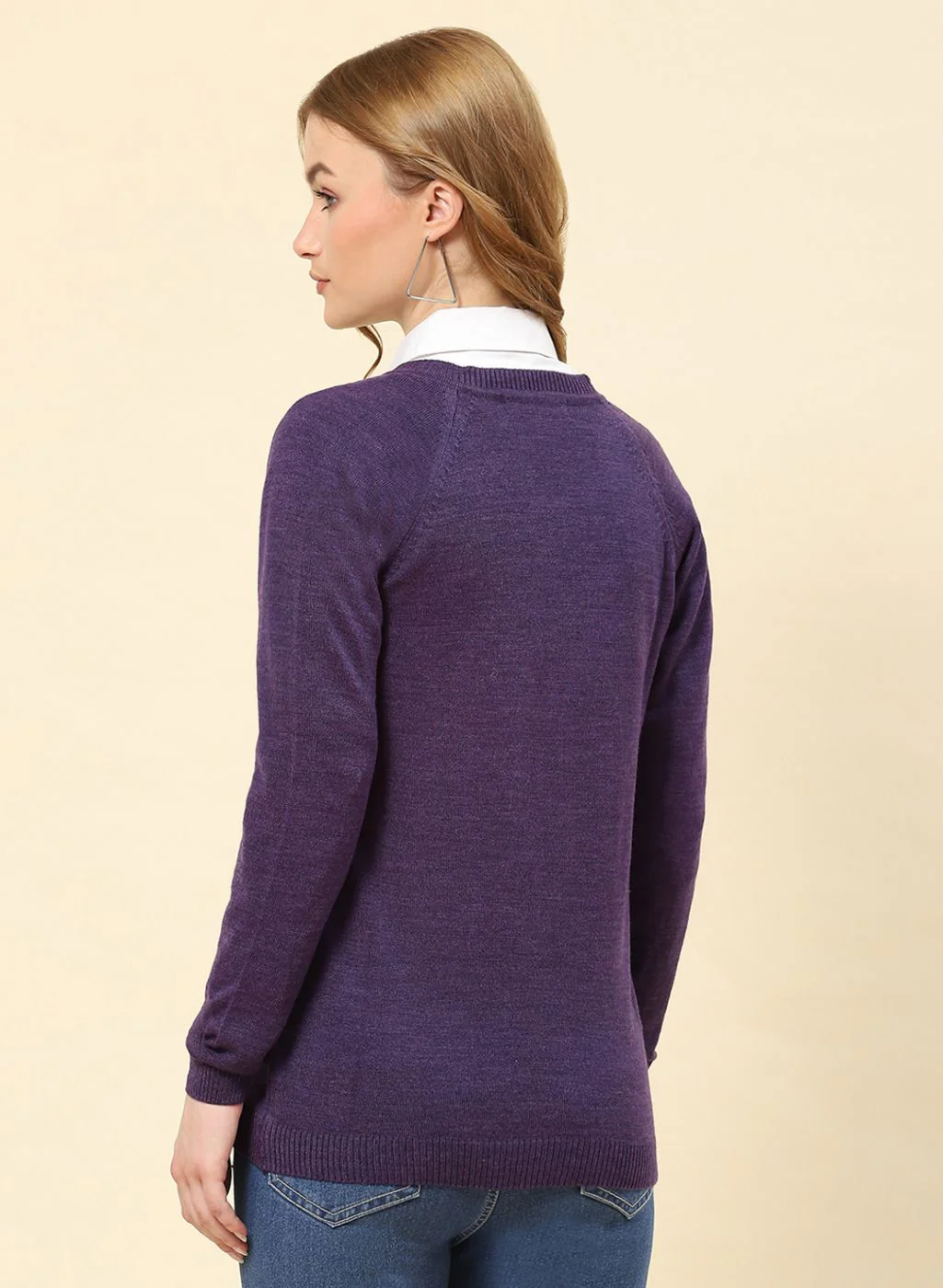Women Purple Solid Blend wool Cardigan - Image 5