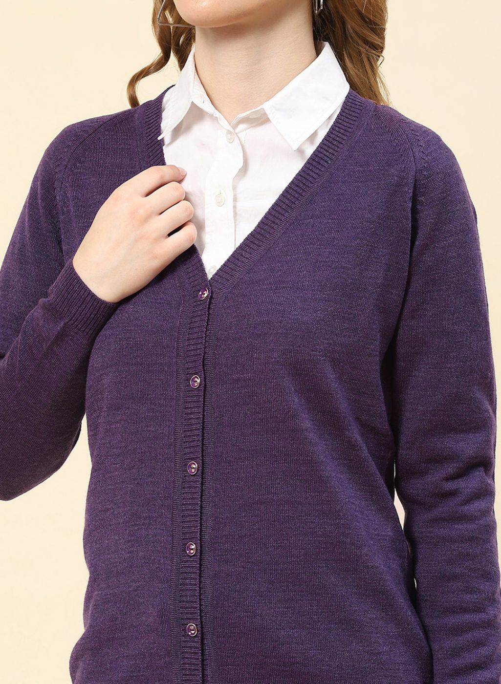 Women Purple Solid Blend wool Cardigan - Image 6