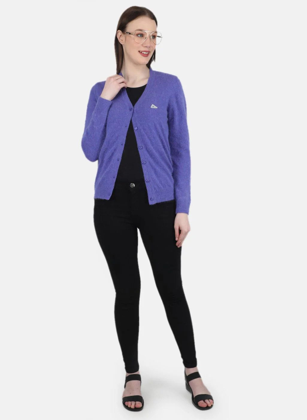 Women Purple Solid Cardigan - Image 4