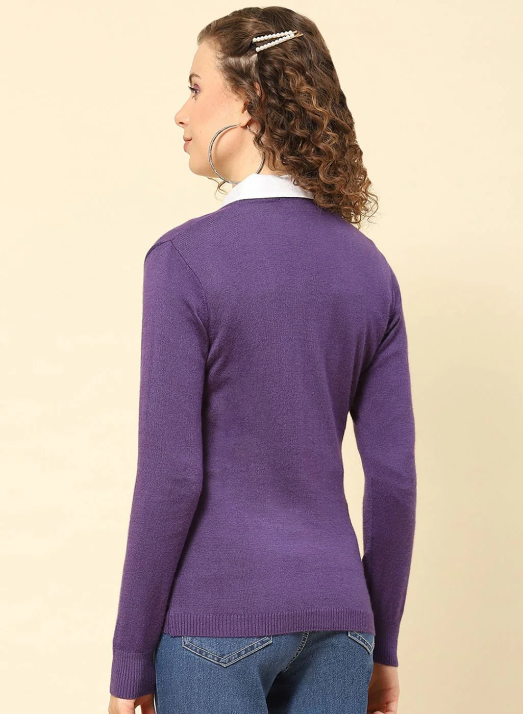 Women Purple Solid Modal Nylone Cardigan - Image 5
