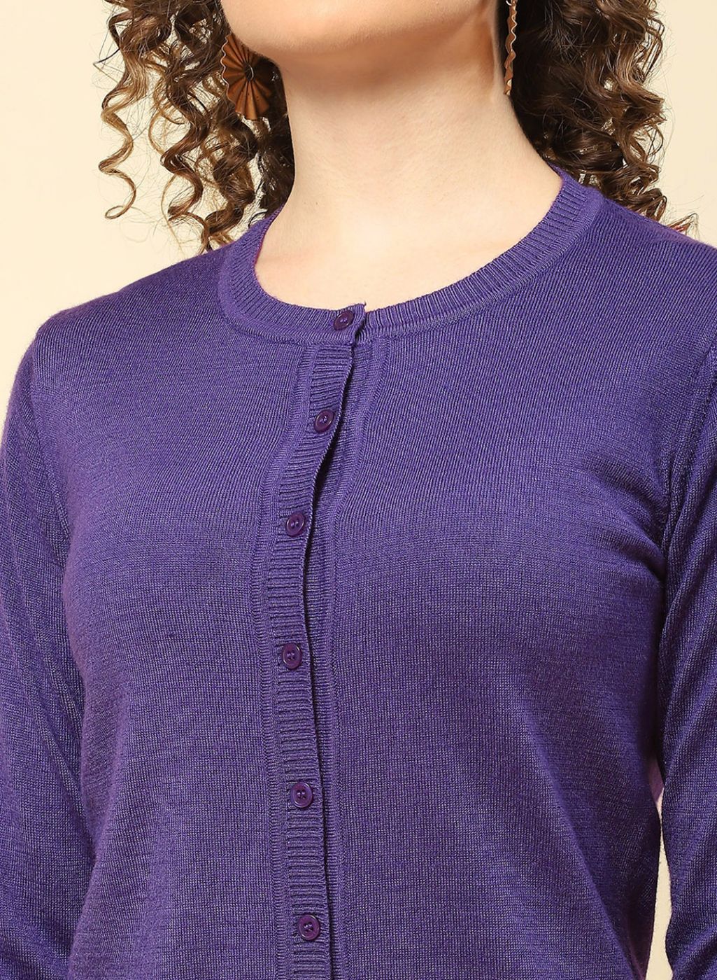 Women Purple Solid Modal Nylone Cardigan - Image 6