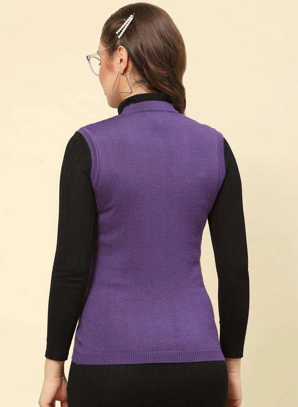 Women Purple Solid Modal Nylone Cardigan - Image 5
