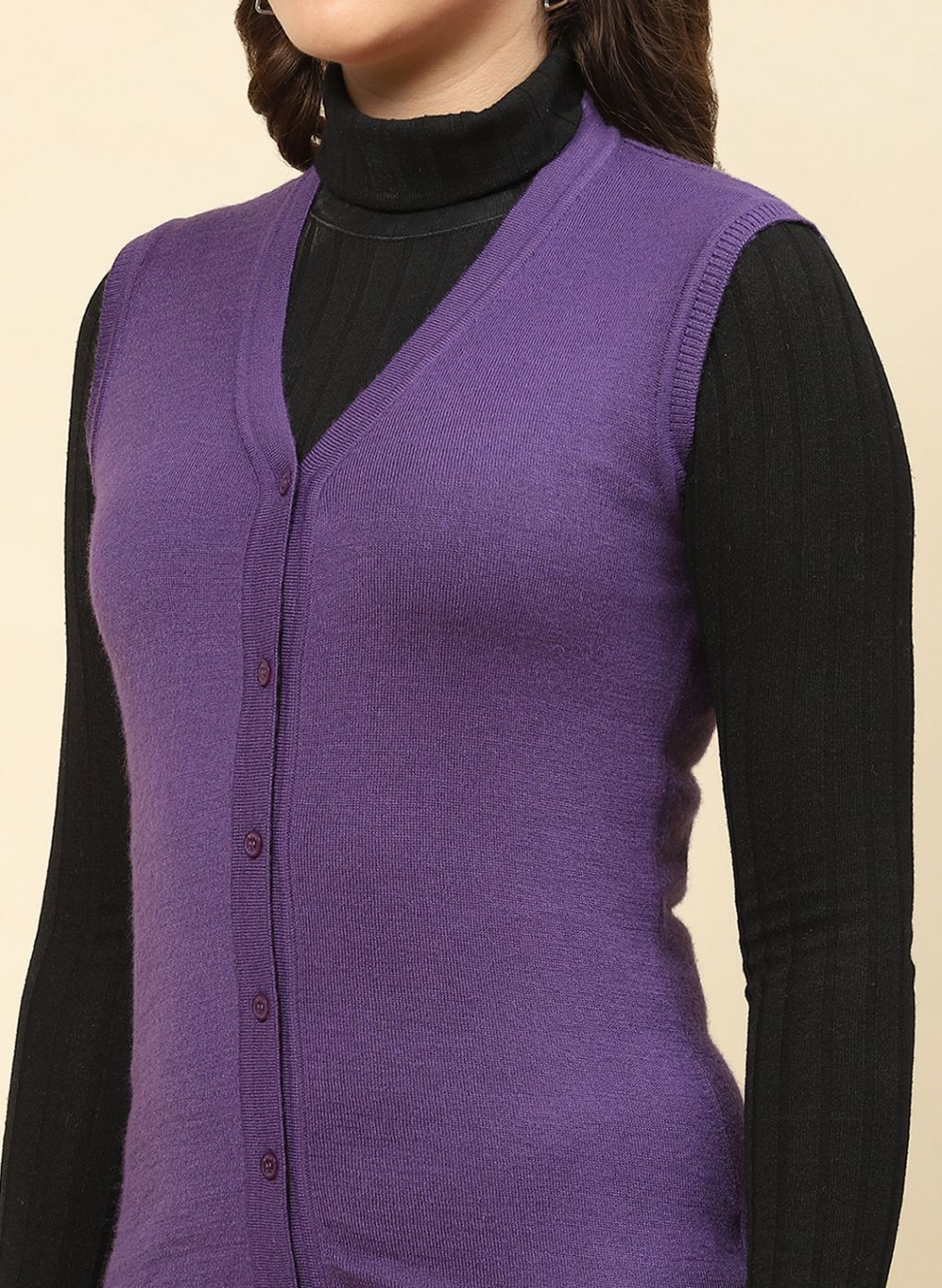 Women Purple Solid Modal Nylone Cardigan - Image 6