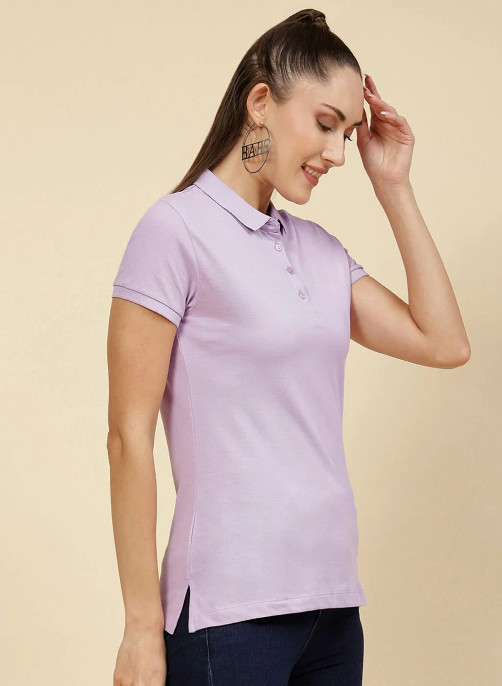 Women Purple Solid T-Shirt - Image 4