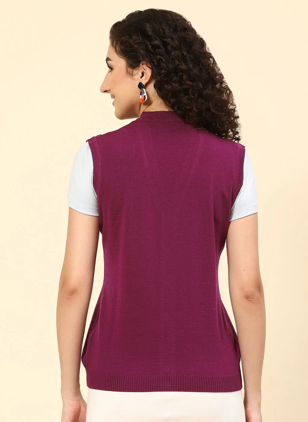 Women Purple Solid Wool blend Cardigan - Image 5