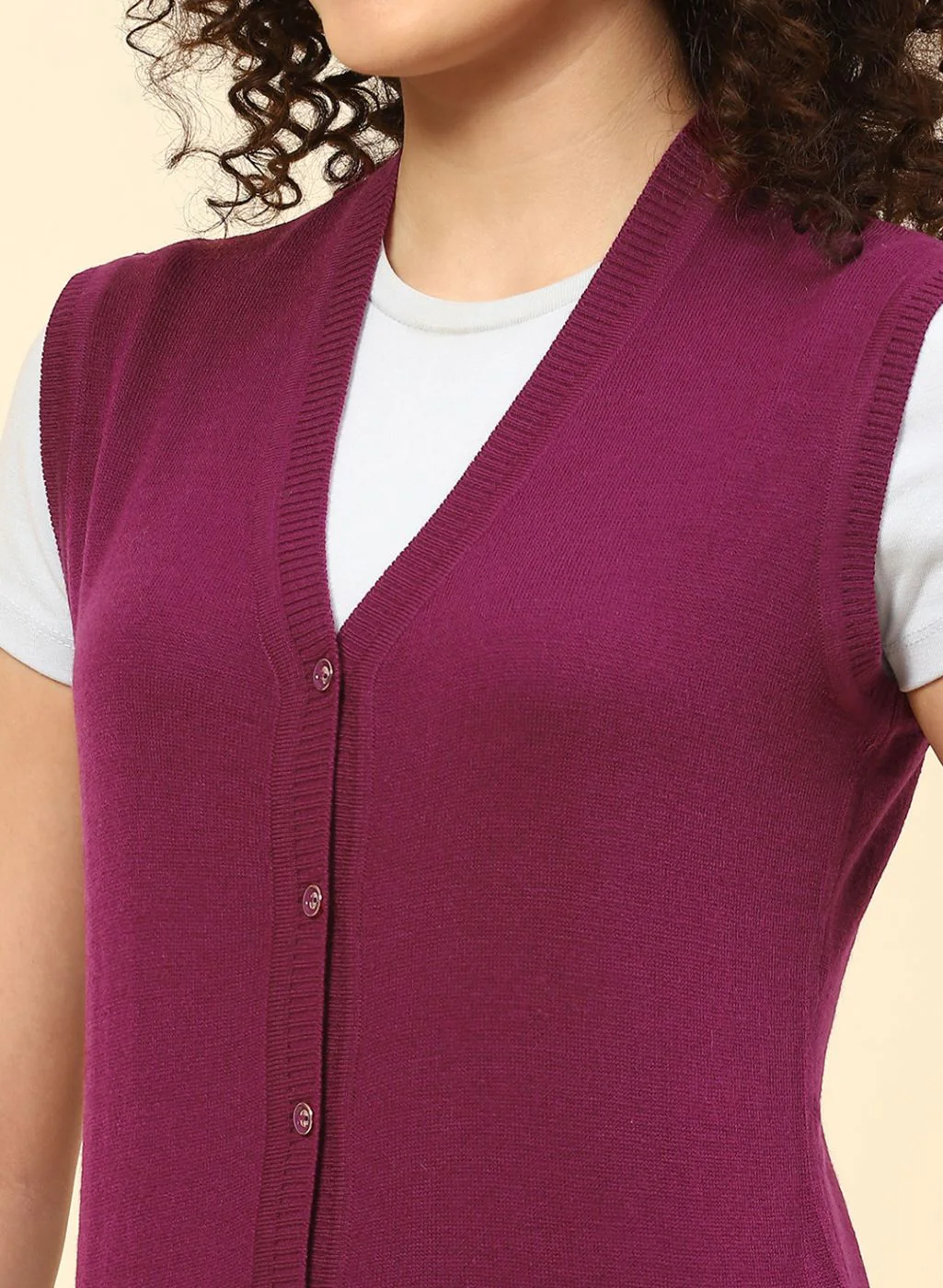 Women Purple Solid Wool blend Cardigan - Image 6