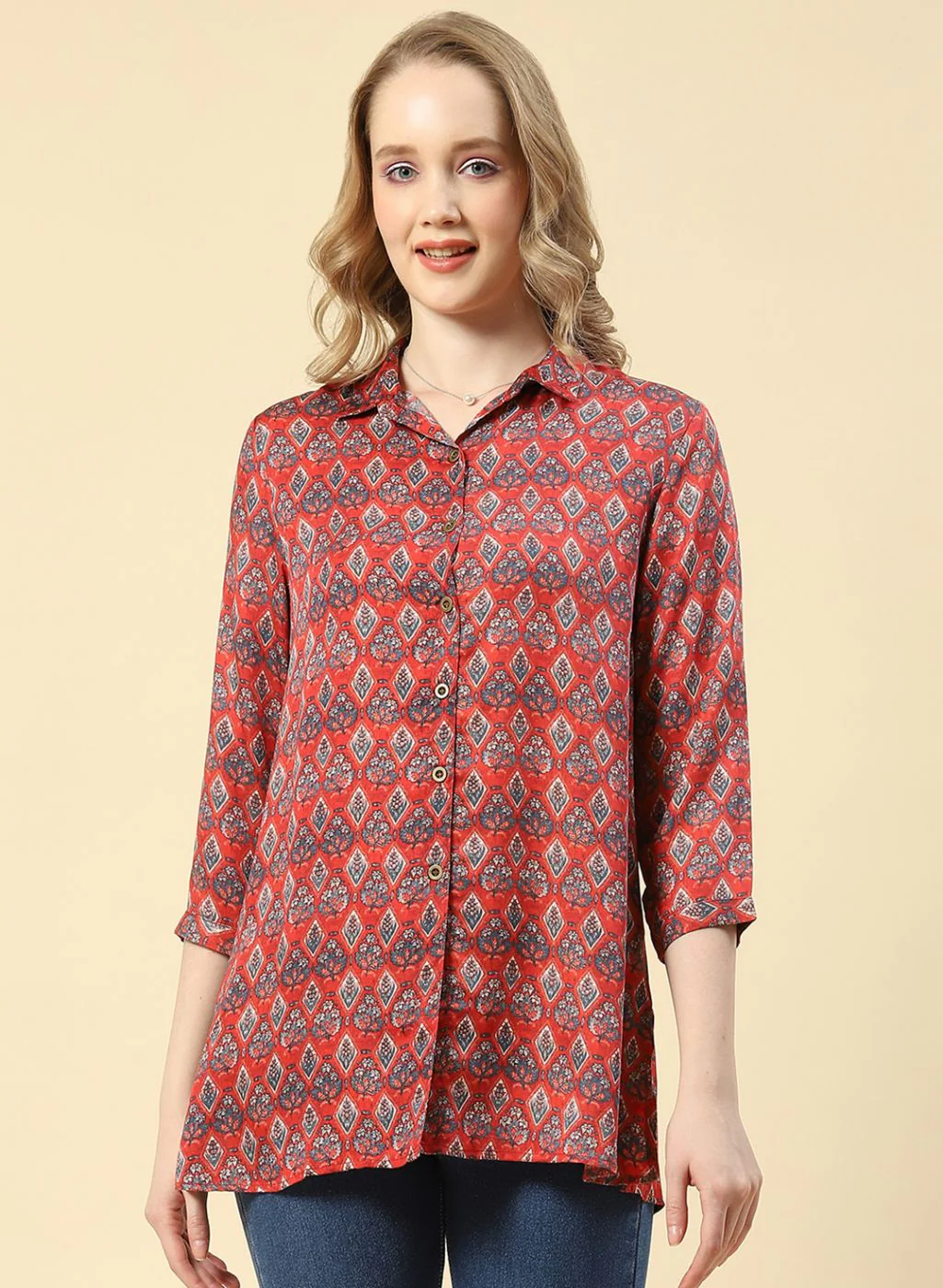 Women Red Printed Top - Image 3