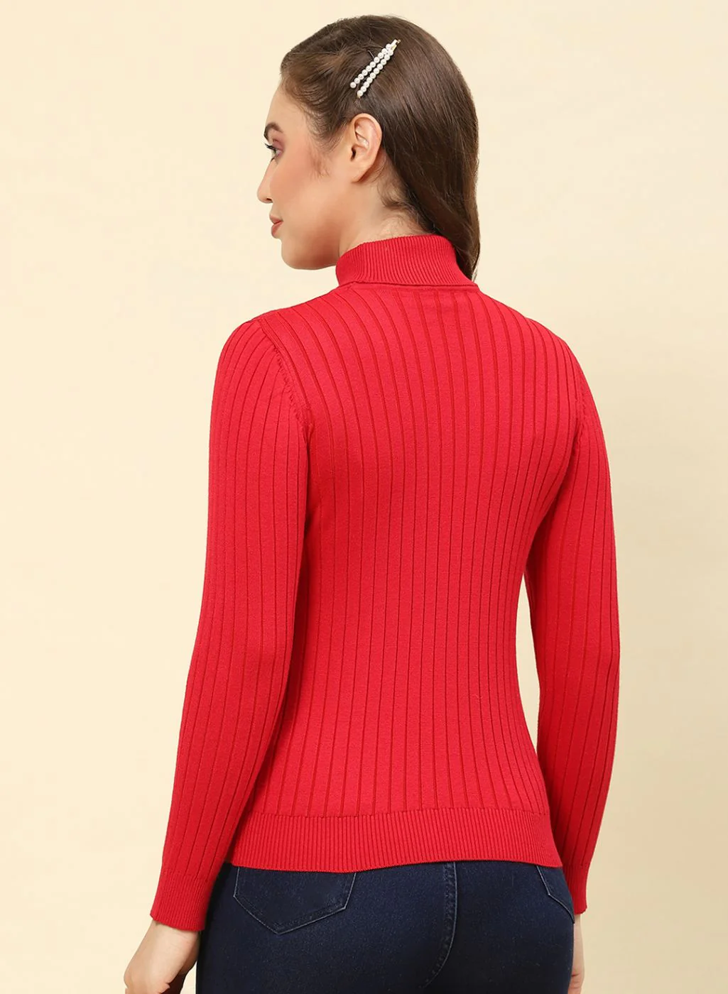 Women Red Self Design Blend wool Winter Top - Image 5