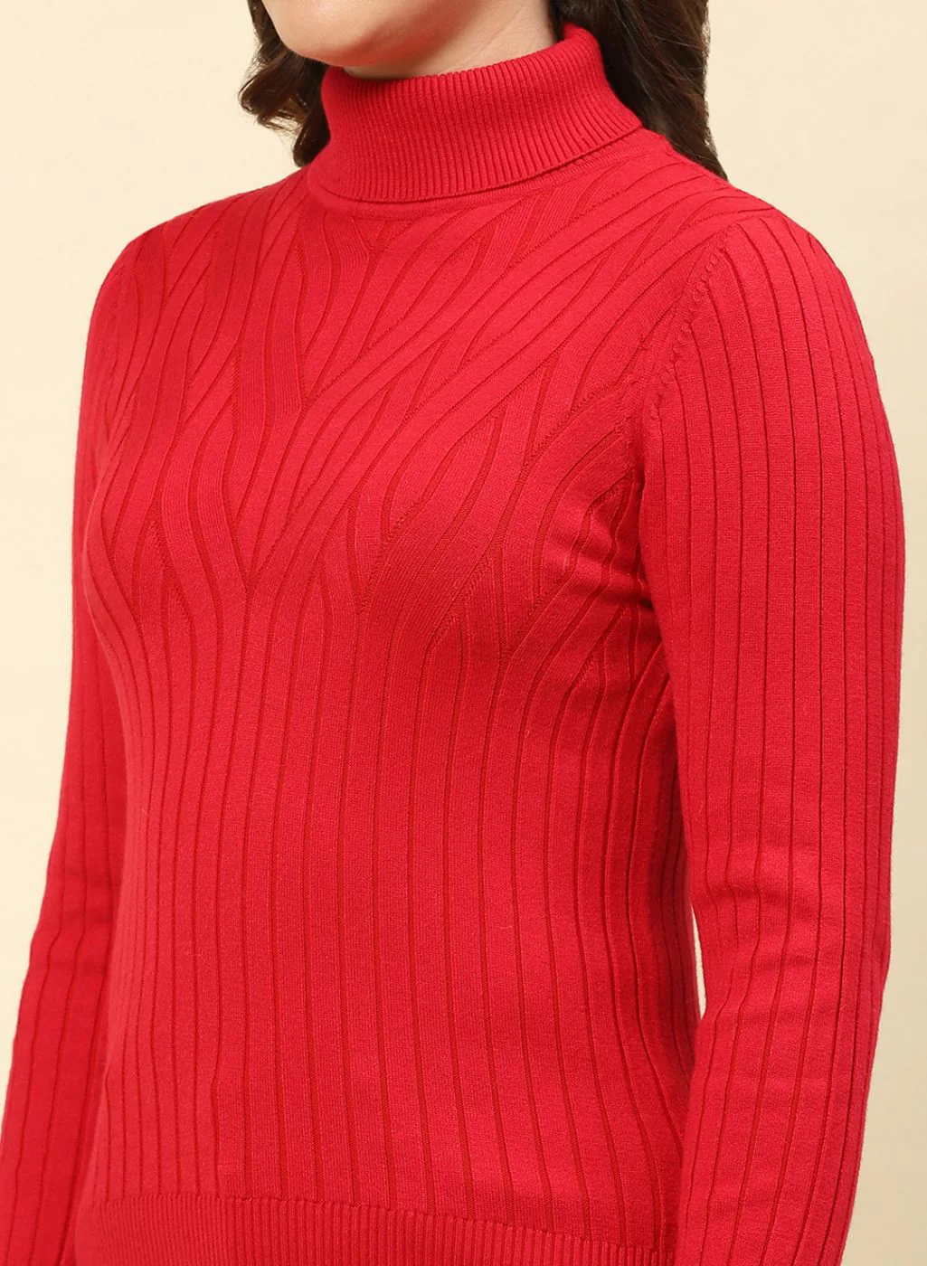 Women Red Self Design Blend wool Winter Top - Image 6