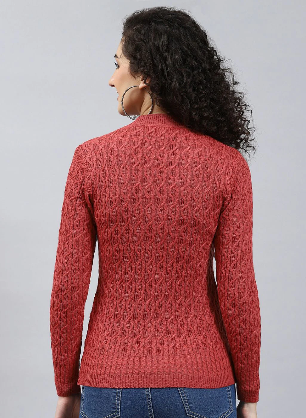 Women Red Self Design Wool blend Cardigan - Image 5