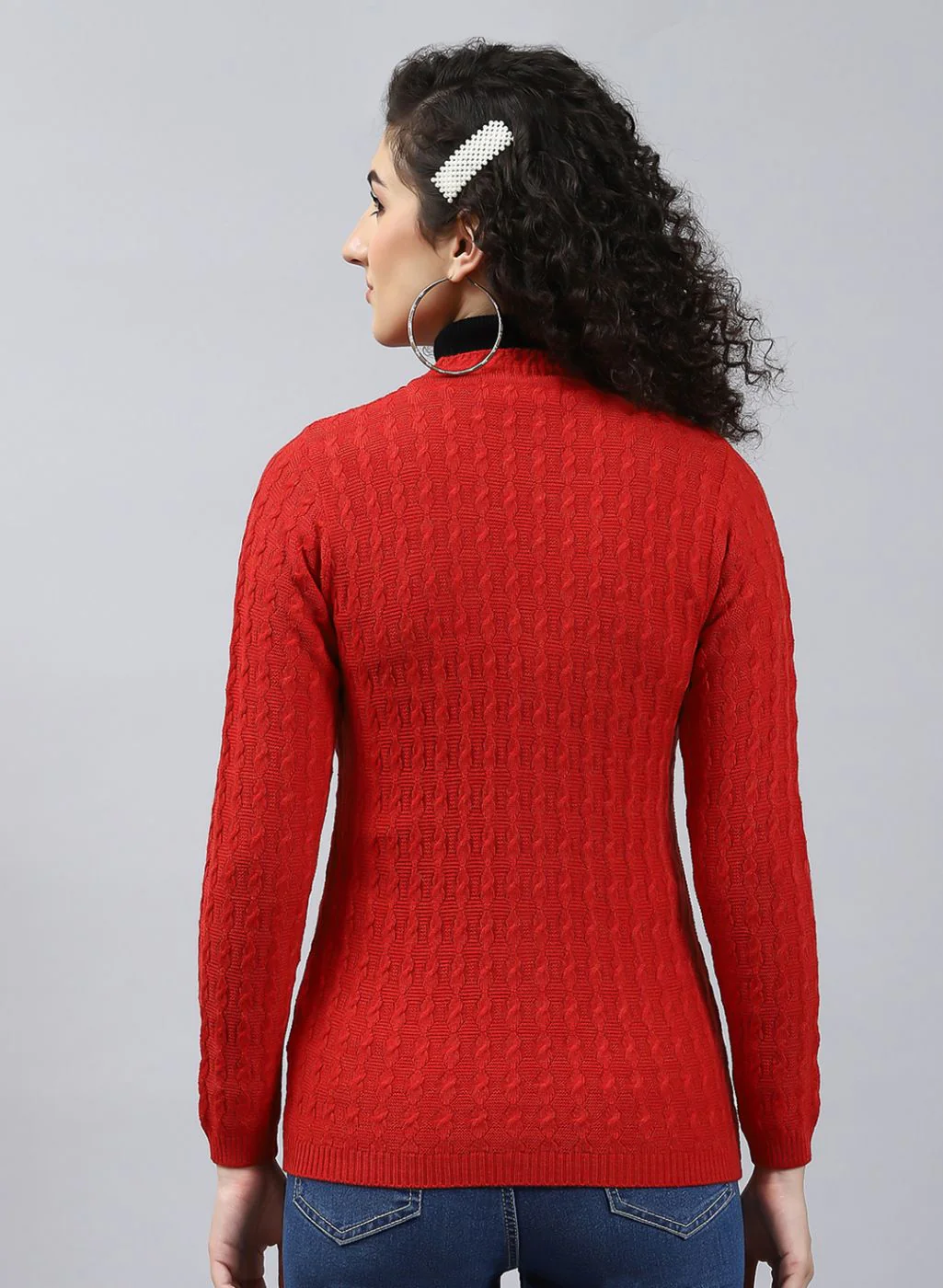 Women Red Self Design Wool blend Cardigan - Image 5