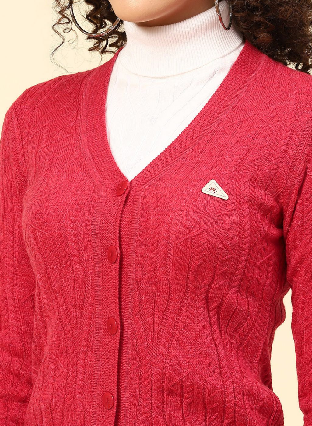 Women Red Self Design Wool blend Cardigan - Image 6