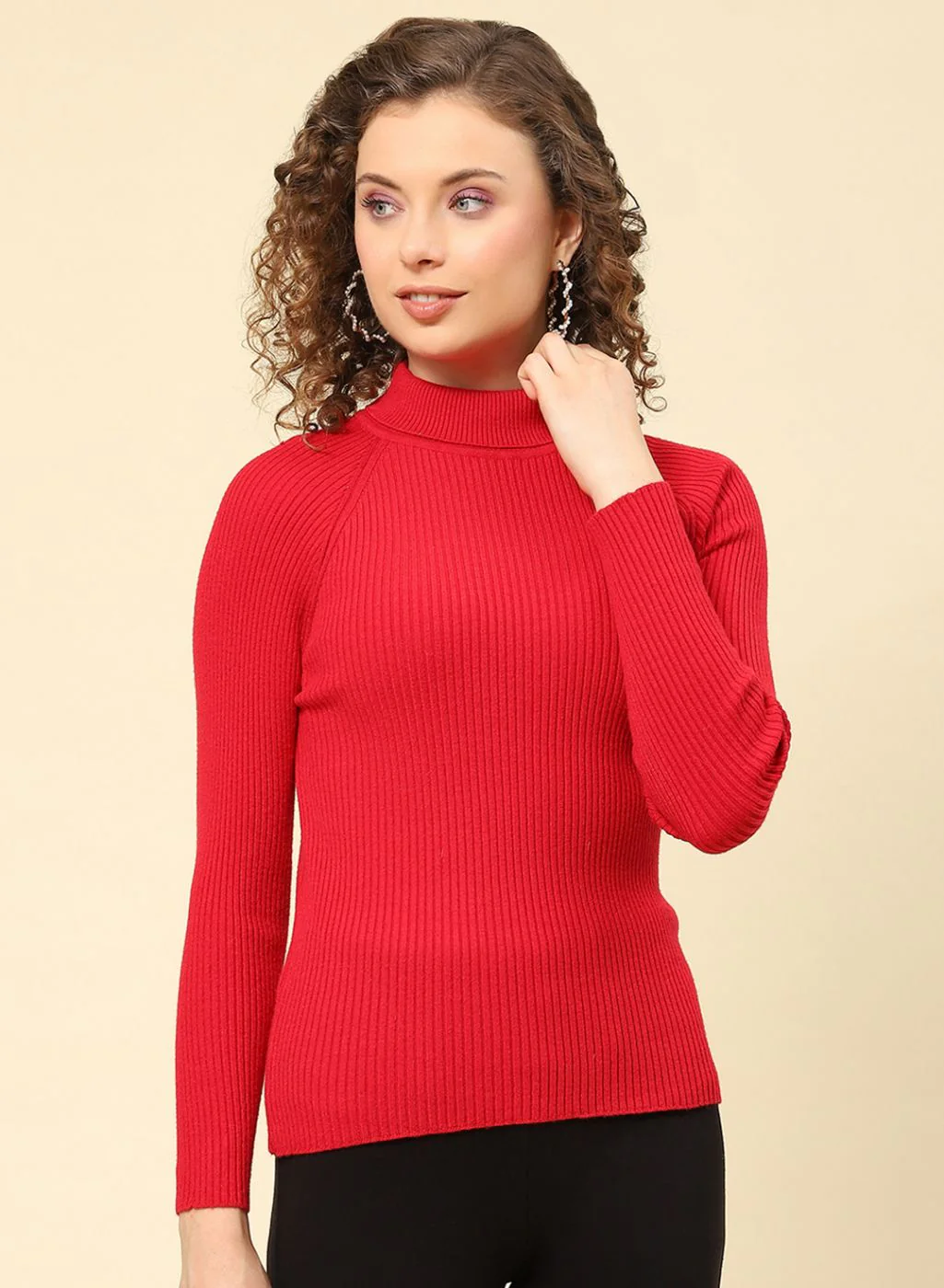 Women Red Solid Blend wool Sceavy - Image 3