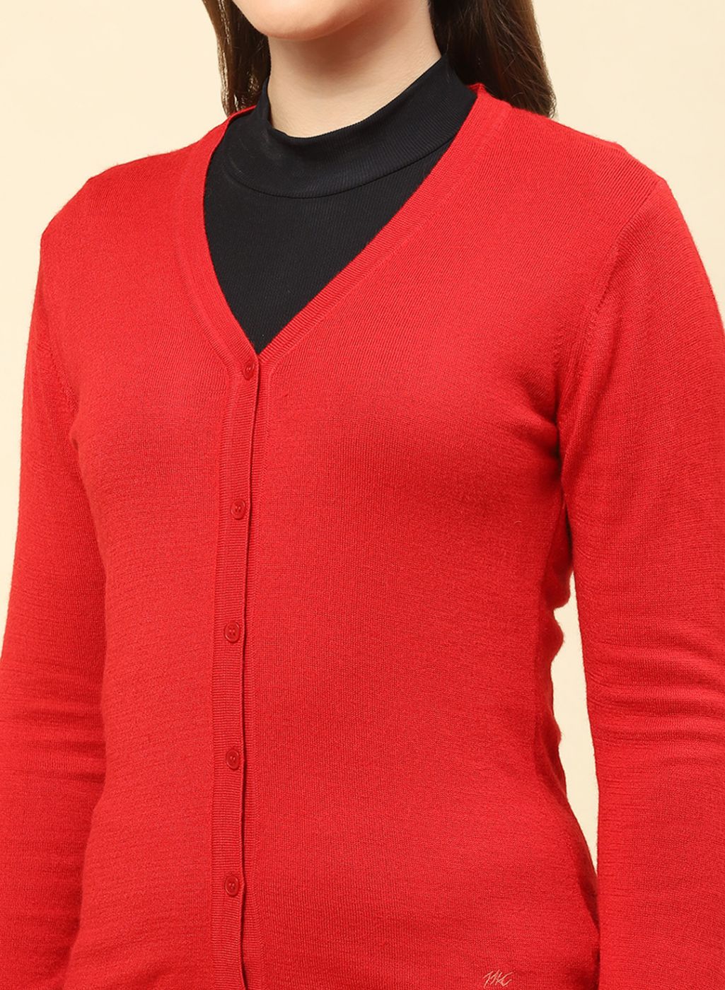 Women Red Solid Modal Nylone Cardigan - Image 6