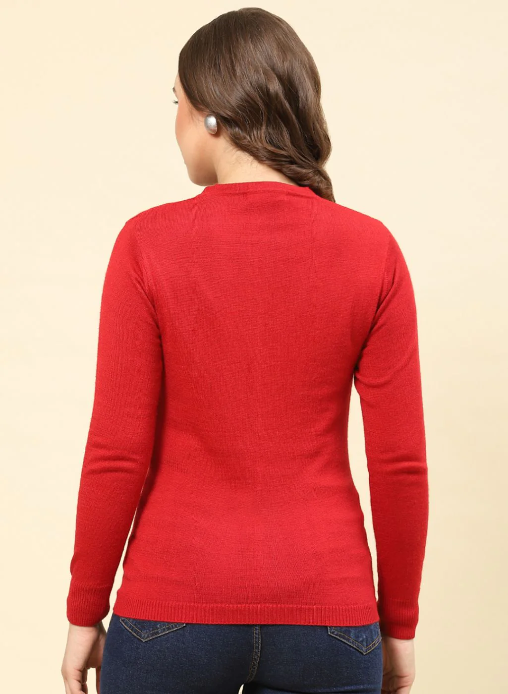 Women Red Solid Modal Nylone Cardigan - Image 5