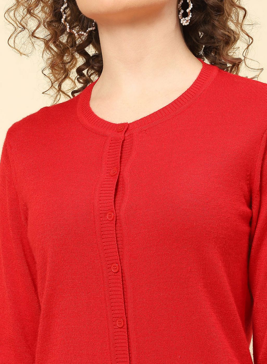 Women Red Solid Modal Nylone Cardigan - Image 6