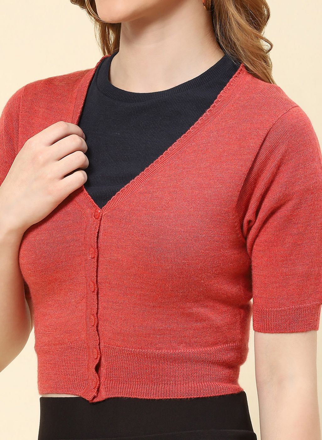 Women Red Solid Pure wool Blouse - Image 6