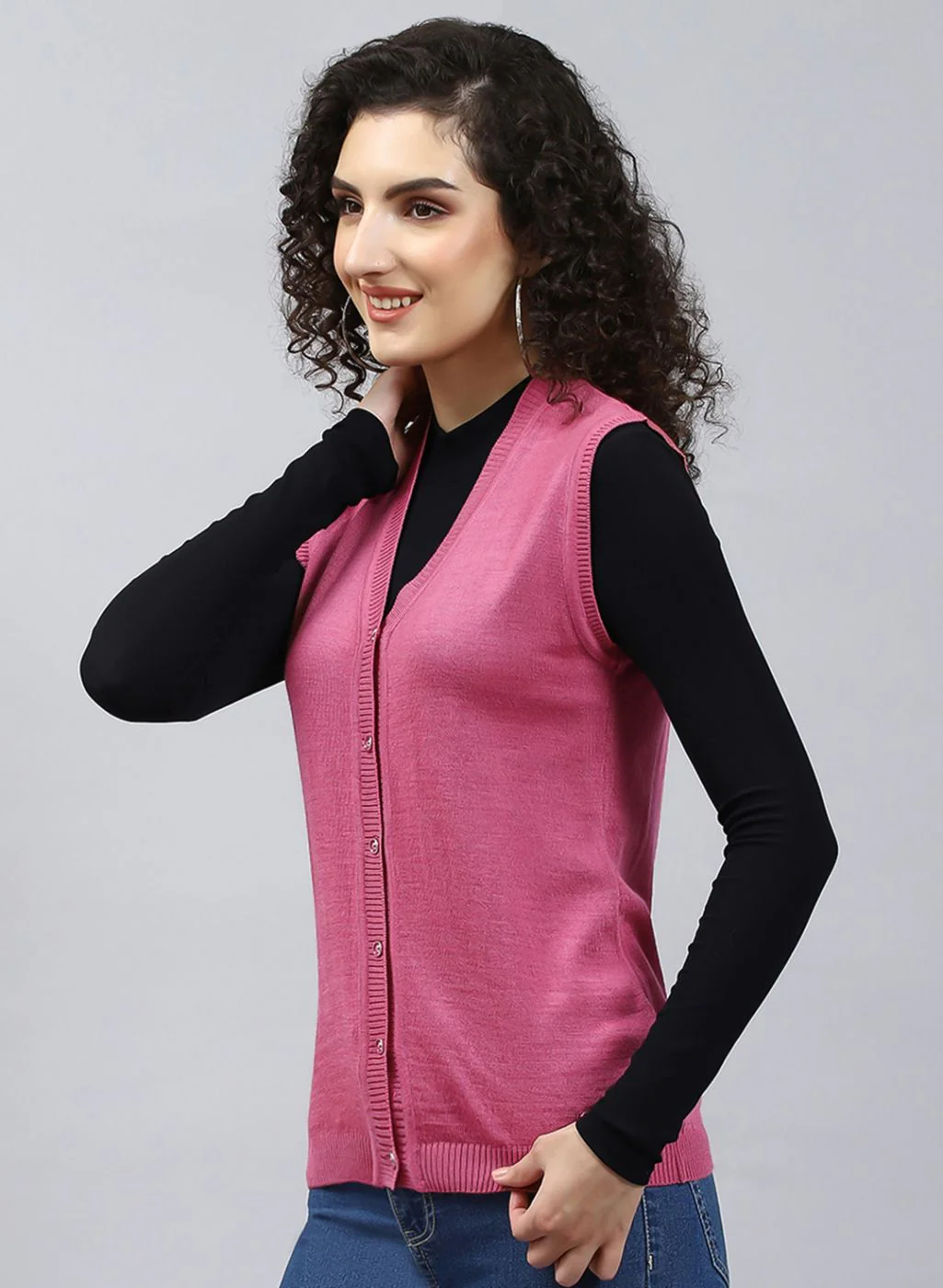 Women Red Solid Wool blend Cardigan - Image 3