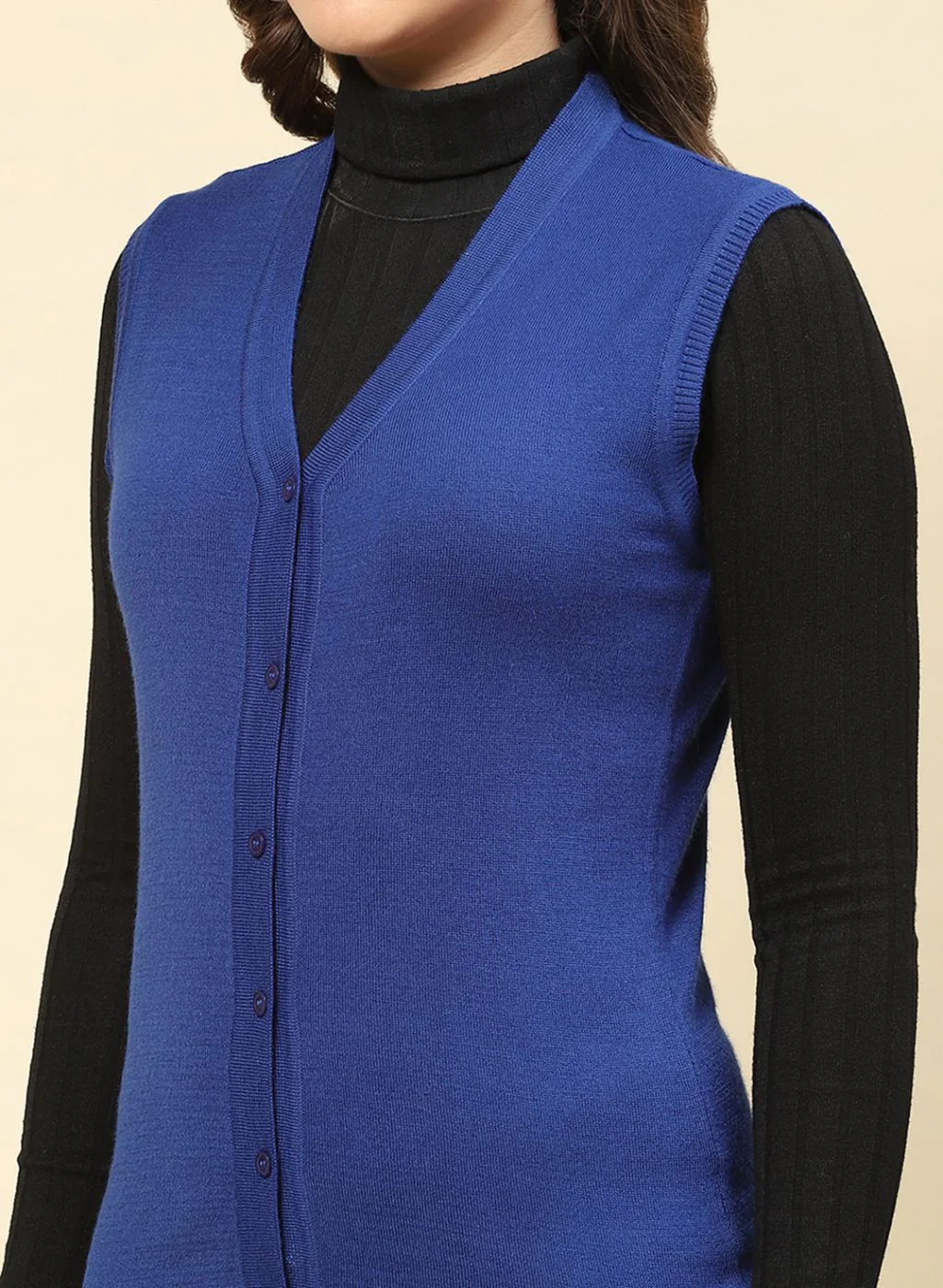 Women Royal Blue Solid Modal Nylone Cardigan - Image 6