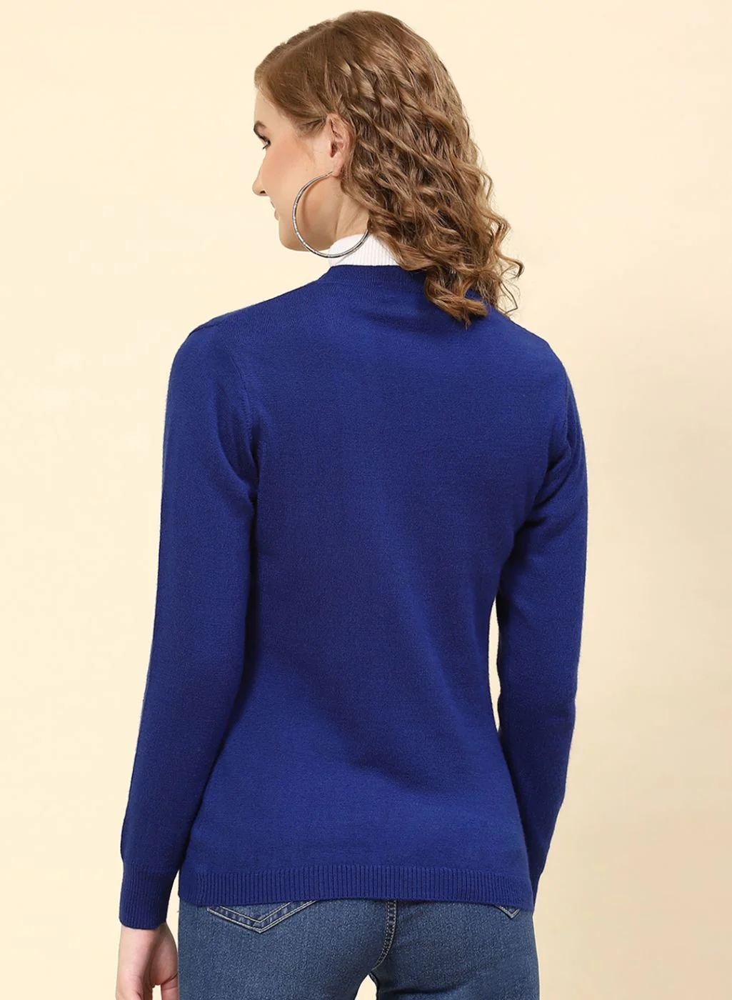 Women Royal Blue Solid Modal Nylone Cardigan - Image 5
