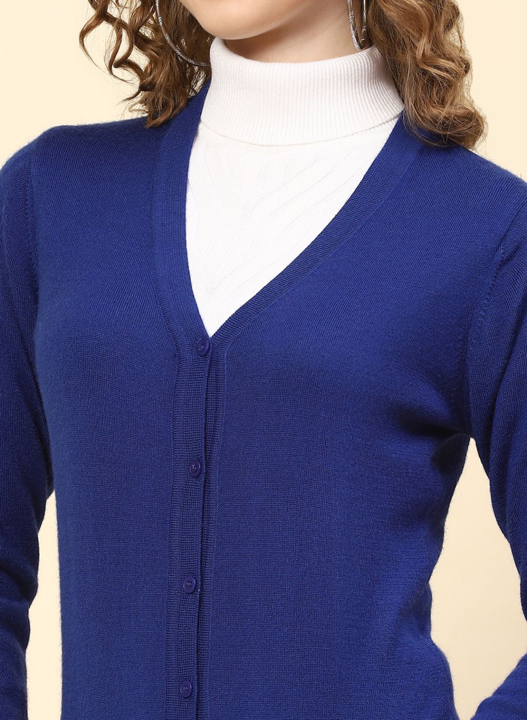 Women Royal Blue Solid Modal Nylone Cardigan - Image 6
