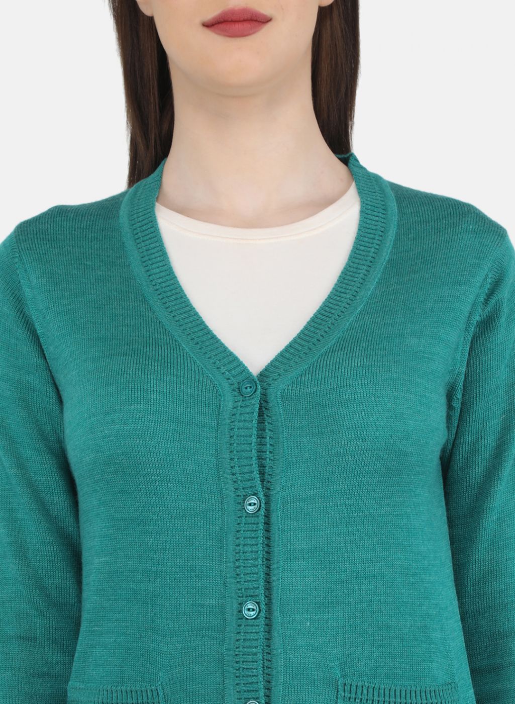 Women Sea Green Solid Cardigan - Image 5