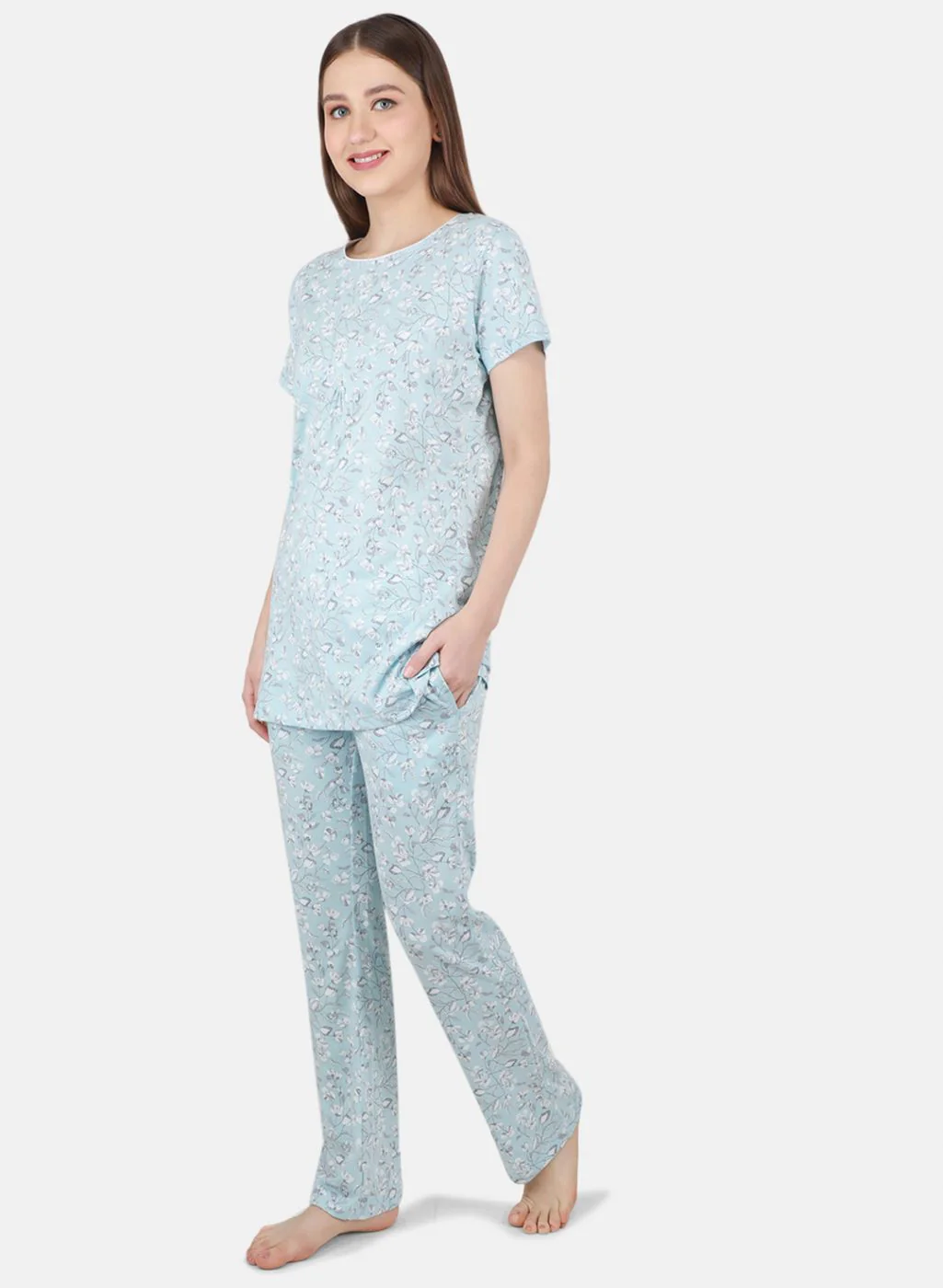 Women Sky Blue Printed Lower Set - Image 2
