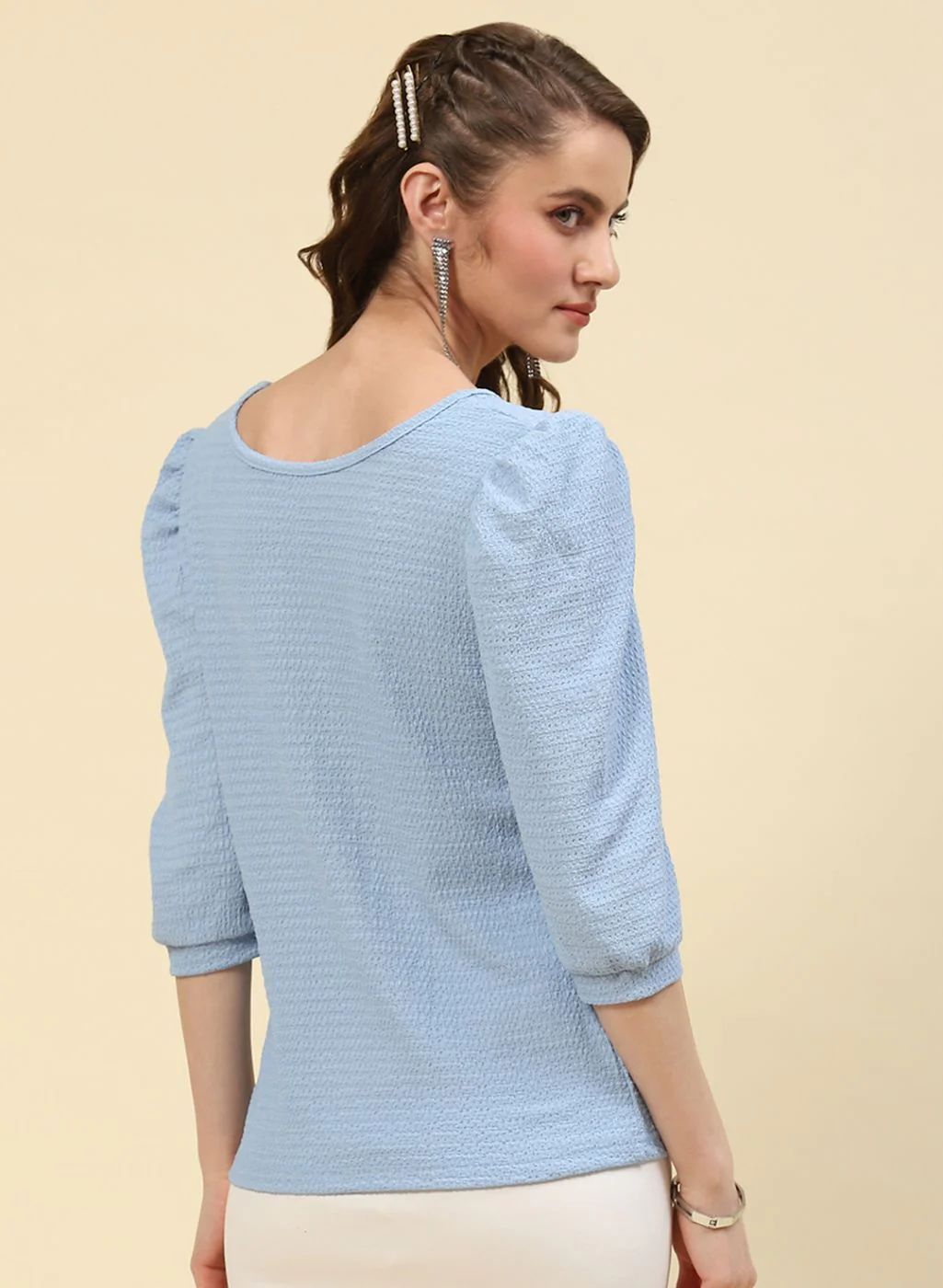 Women Sky Blue Printed Top - Image 5