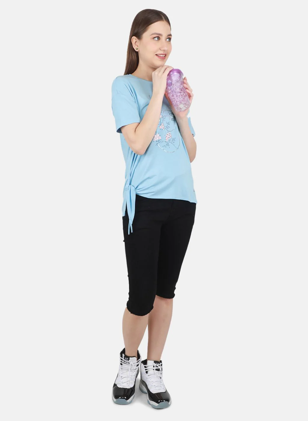 Women Sky Blue Printed Top - Image 4