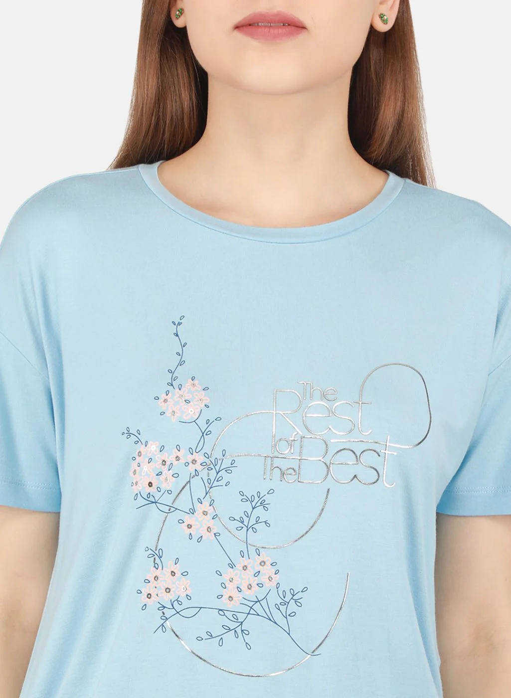 Women Sky Blue Printed Top - Image 6