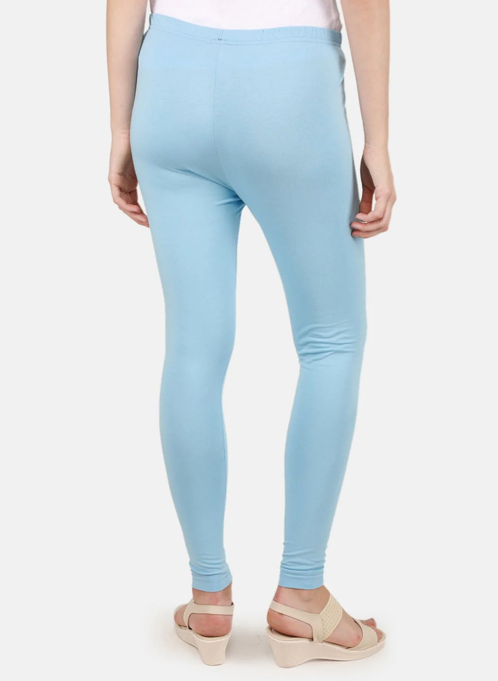Women Sky Blue Solid Legging - Image 3