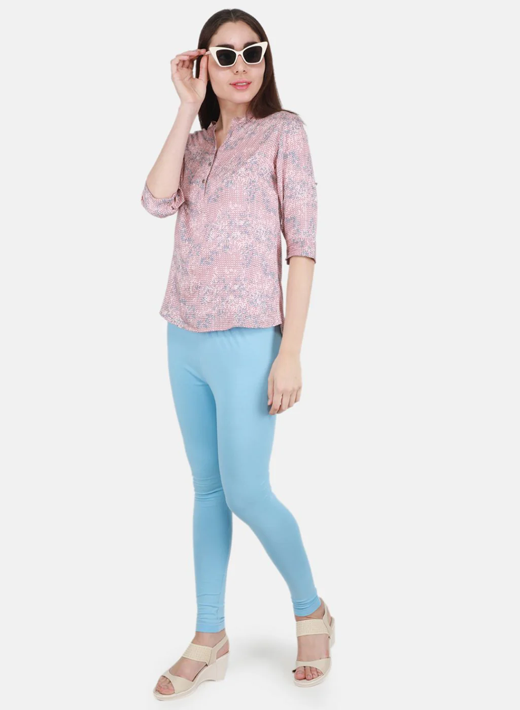 Women Sky Blue Solid Legging - Image 4