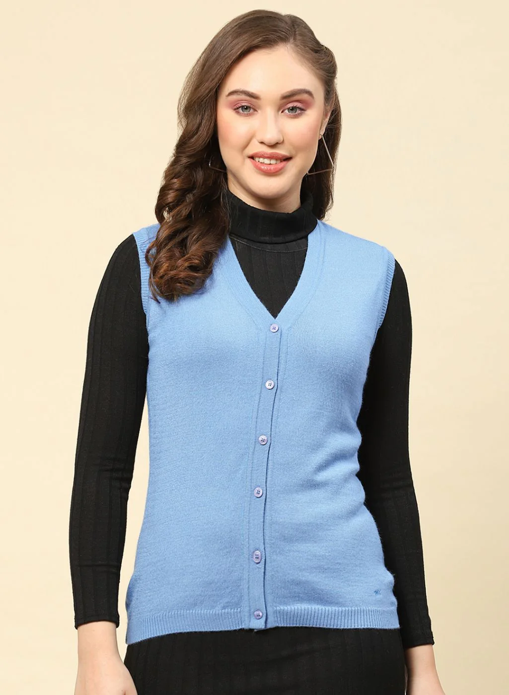 Women Sky Blue Solid Modal Nylone Cardigan - Image 2